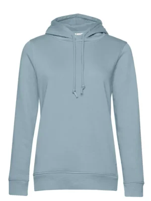 Hoodie vrouw organisch katoen personaliseren zacht blauw mist
